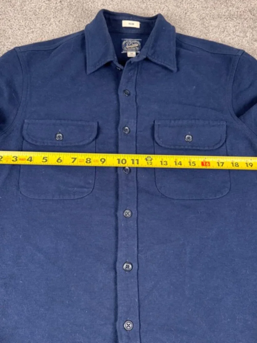 J. Crew Heavyweight Chamois Work Shirt Men Navy Blue Double Pocket Flannel Slim